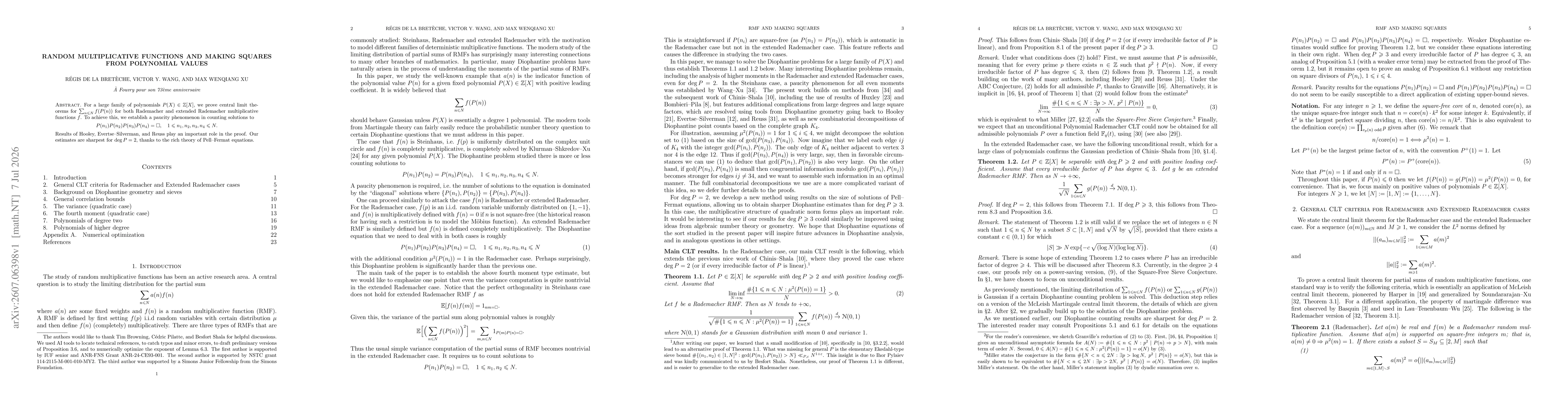 Thumbnail for Random Multiplicative Functions and Making Squares from Polynomial Values