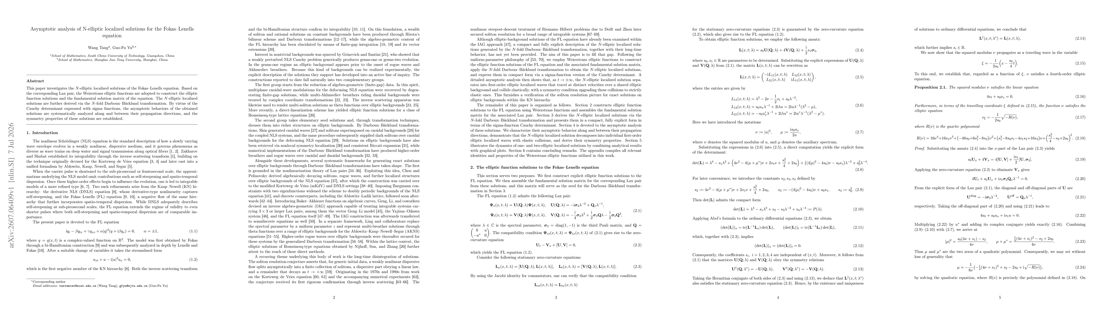 Thumbnail for Asymptotic analysis of N-elliptic localized solutions for the Fokas--Lenells equation