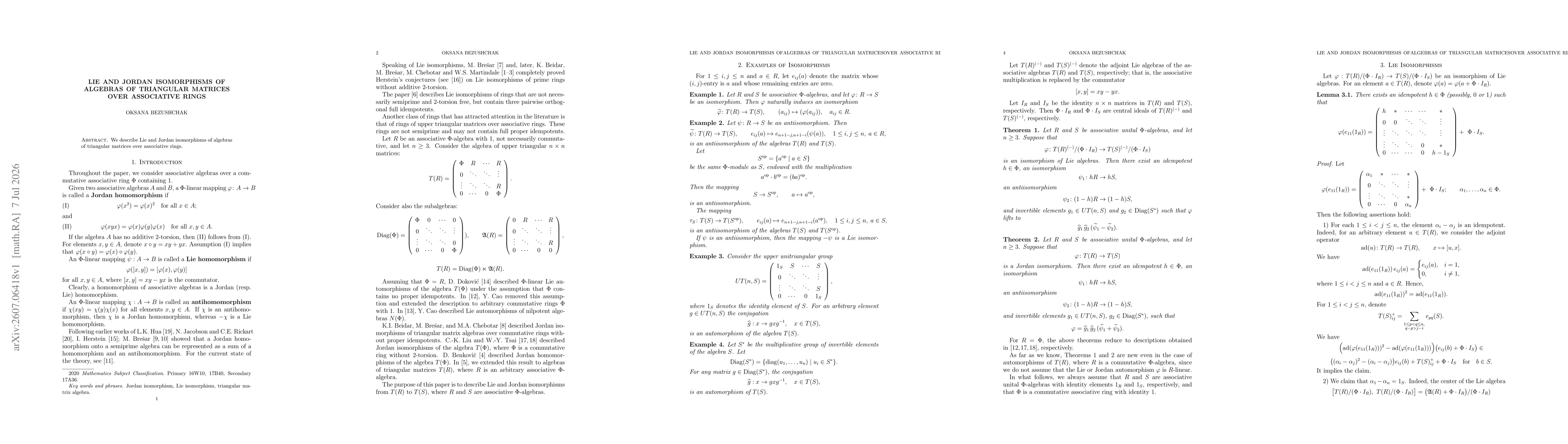 Thumbnail for Lie and Jordan Isomorphisms of Algebras of Triangular Matrices over Associative Rings