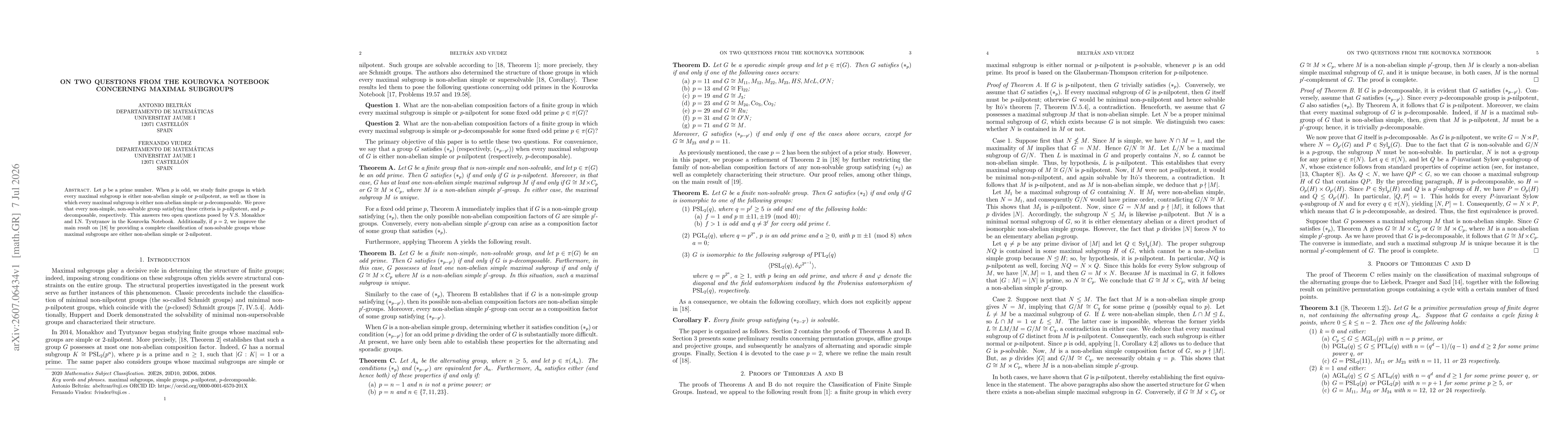 Thumbnail for On two questions from the Kourovka Notebook concerning maximal subgroups