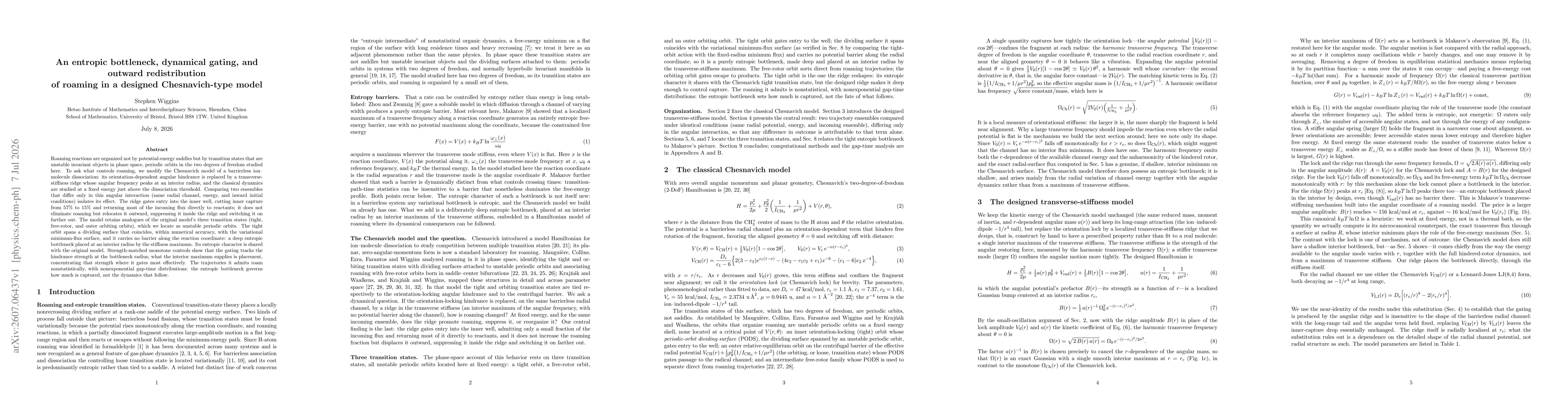 Thumbnail for An entropic bottleneck, dynamical gating, and outward redistribution of roaming in a designed Chesnavich-type model