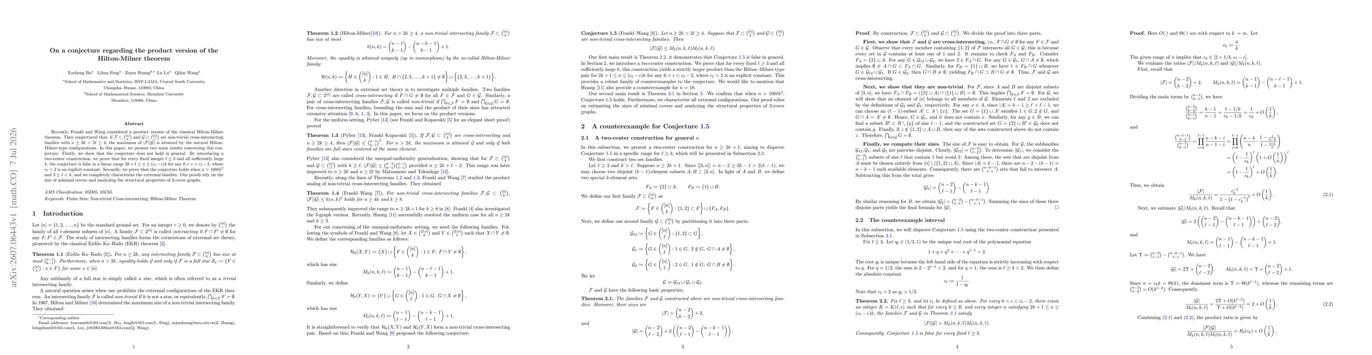 Thumbnail for On a conjecture regarding the product version of the Hilton-Milner theorem