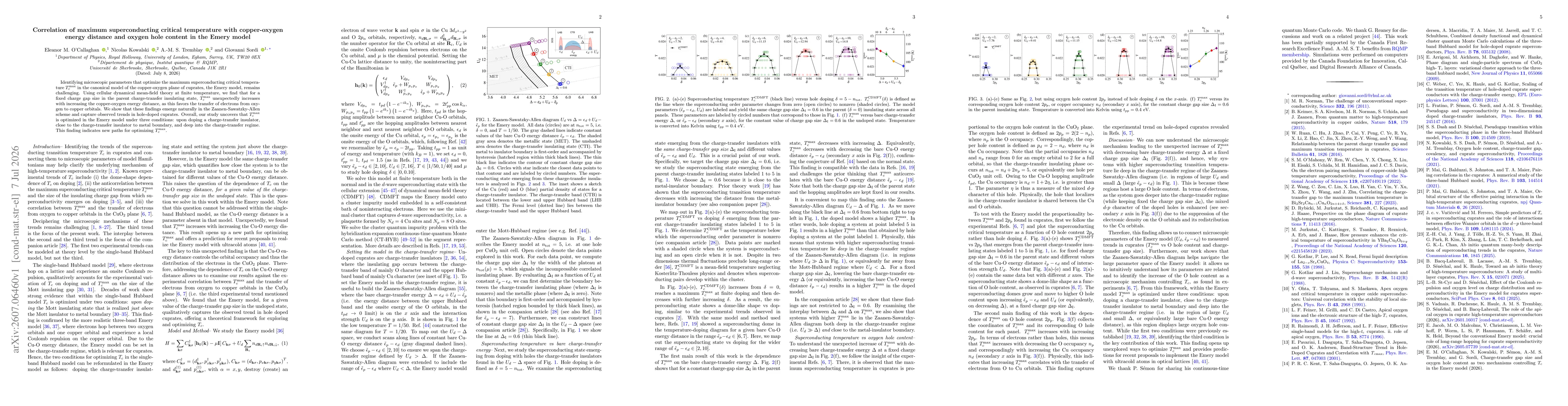Thumbnail for Correlation of maximum superconducting critical temperature with copper-oxygen energy distance and oxygen hole content in the Emery model