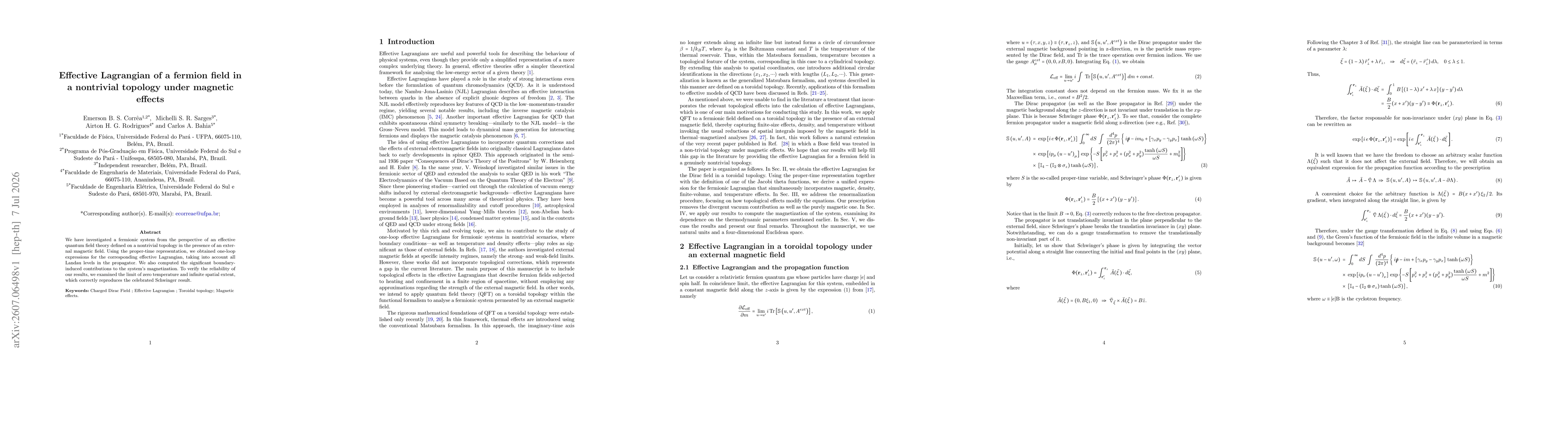 Thumbnail for Effective Lagrangian of a fermion field in a nontrivial topology under magnetic effects