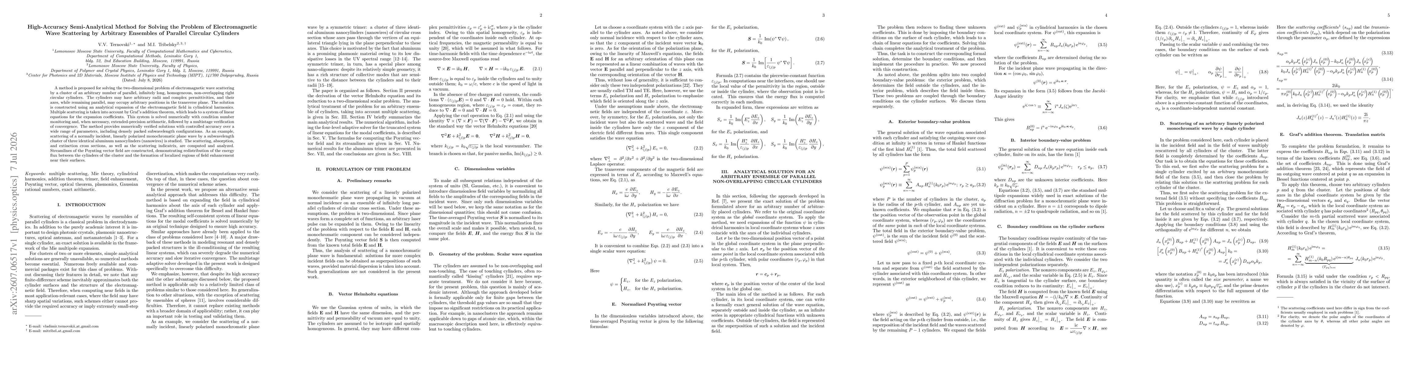 Thumbnail for High-Accuracy Semi-Analytical Method for Solving the Problem of Electromagnetic Wave Scattering by Arbitrary Ensembles of Parallel Circular Cylinders
