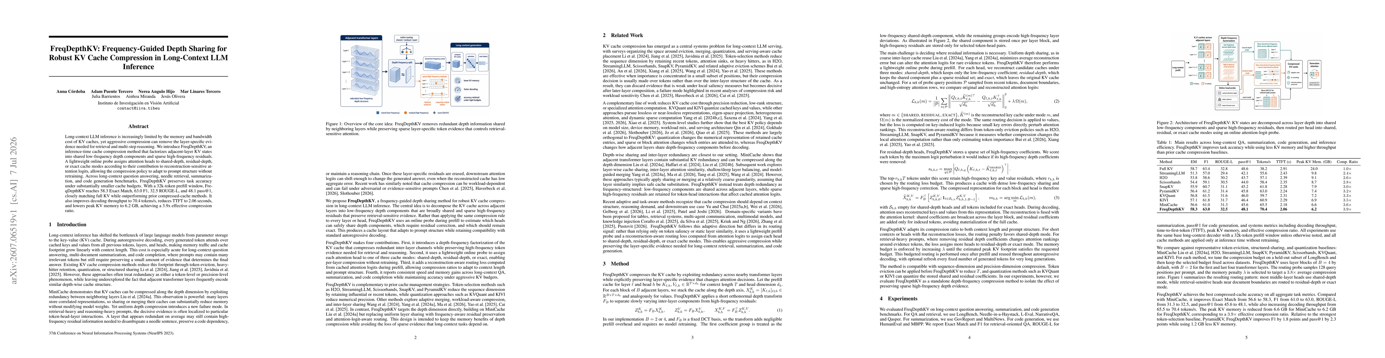 Thumbnail for FreqDepthKV: Frequency-Guided Depth Sharing for Robust KV Cache Compression in Long-Context LLM Inference
