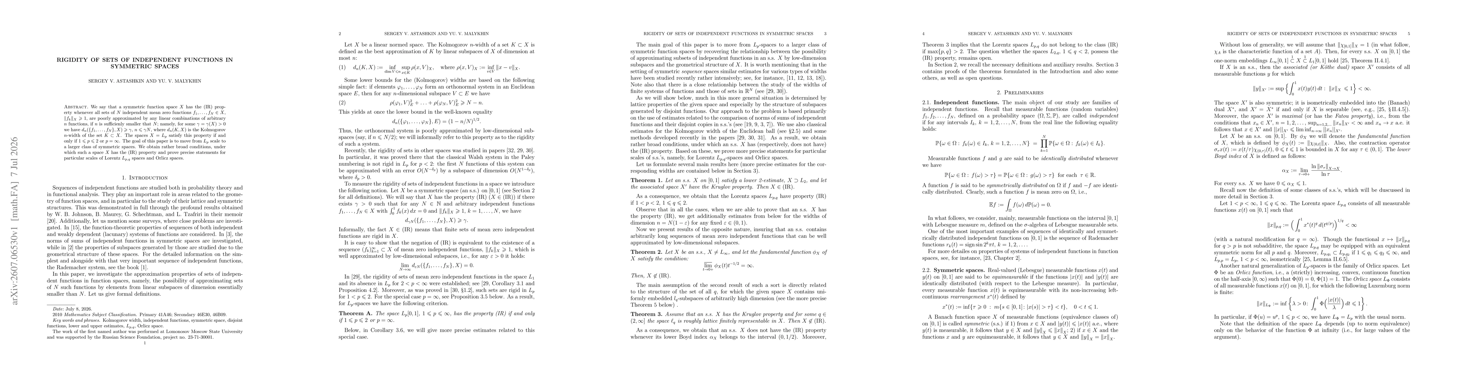 Thumbnail for Rigidity of sets of independent functions in symmetric spaces