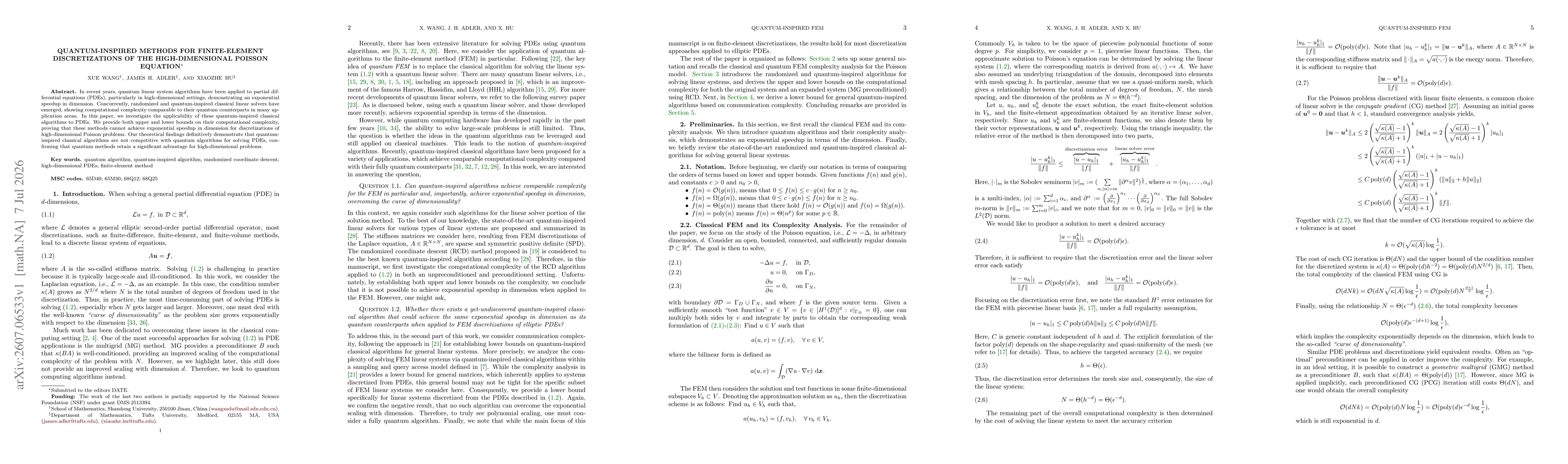Thumbnail for Quantum-inspired methods for finite-element discretizations of the high-dimensional Poisson equation