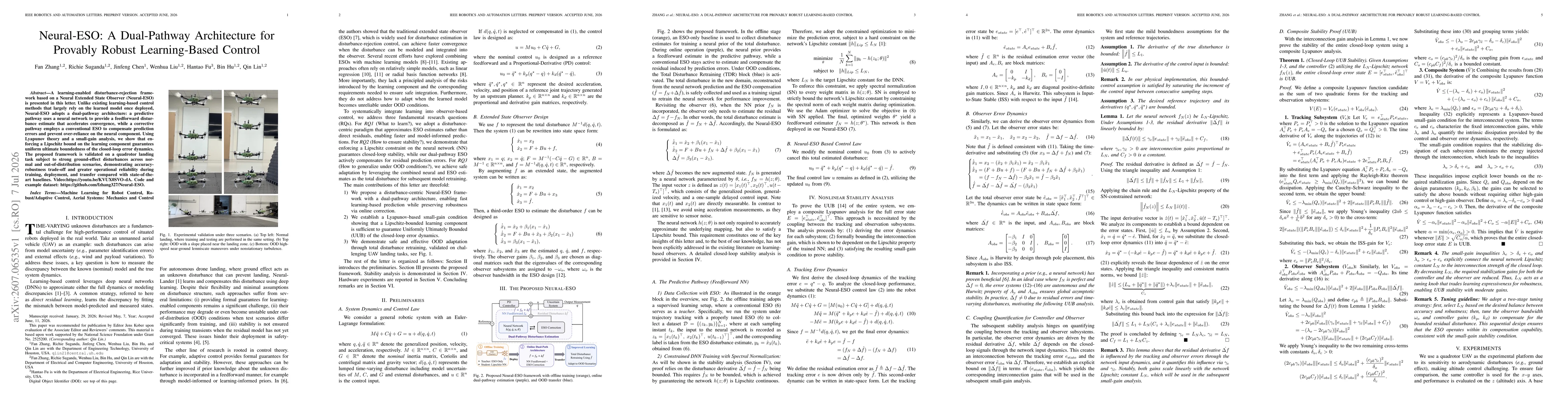 Thumbnail for Neural-ESO: A Dual-Pathway Architecture for Provably Robust Learning-Based Control