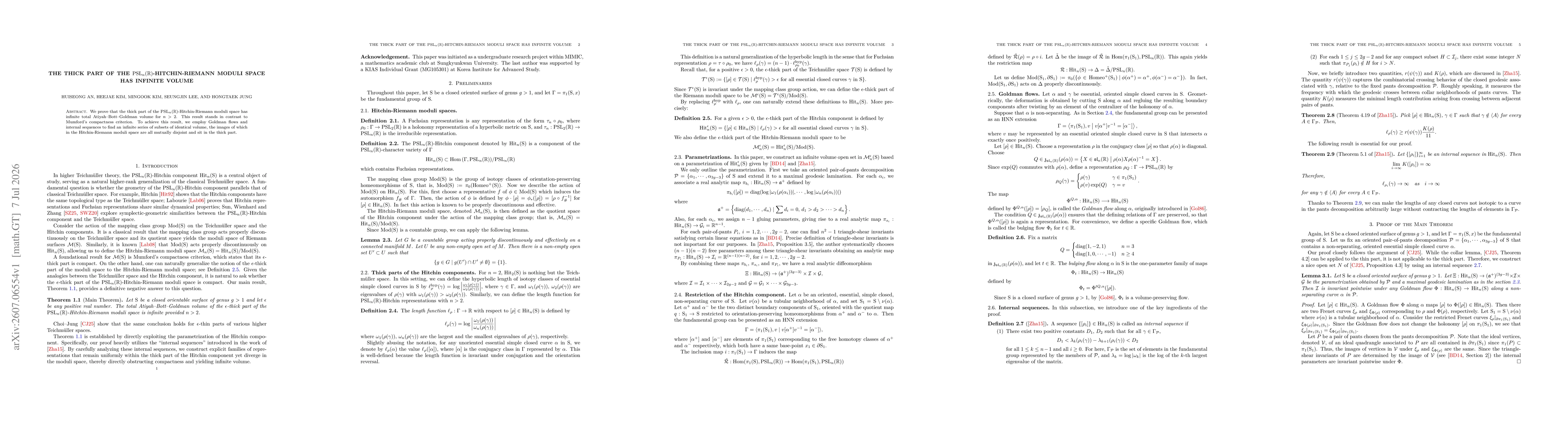 Thumbnail for The Thick Part of the $\mathrm{PSL}_n(\mathbb{R})$-Hitchin-Riemann Moduli Space has Infinite Volume
