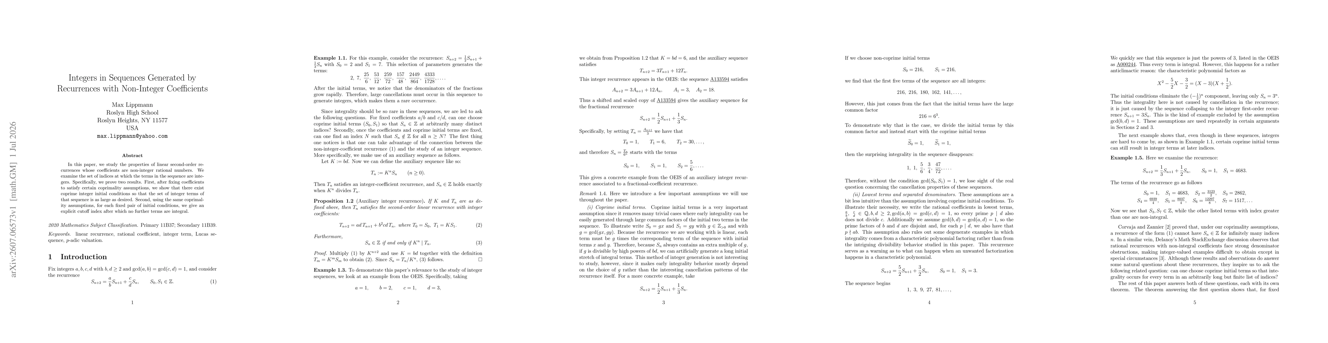 Thumbnail for Integers in Sequences Generated by Recurrences with Non-Integer Coefficients