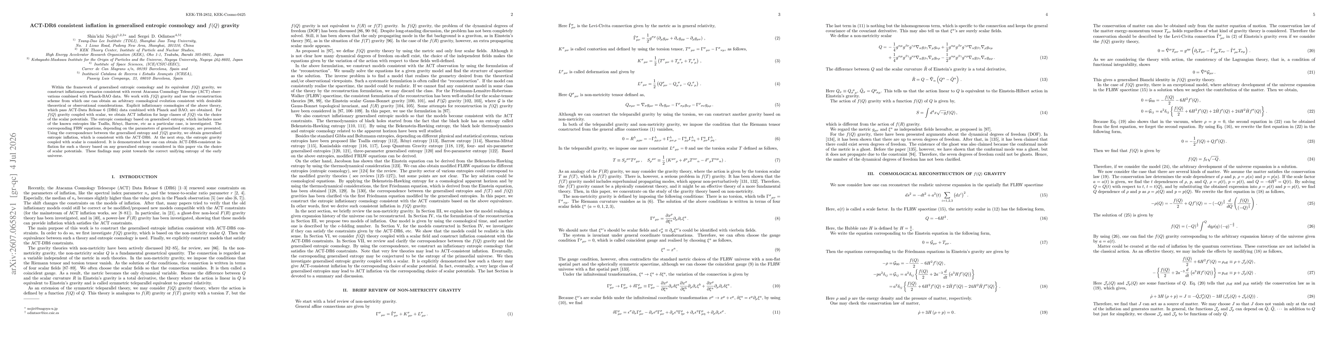 Thumbnail for ACT-DR6 consistent inflation in generalised entropic cosmology and $f(Q)$ gravity