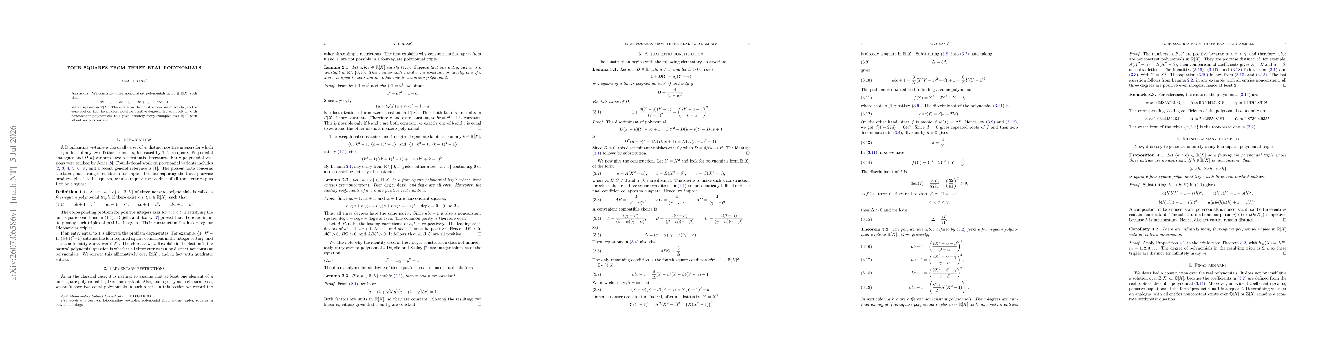 Thumbnail for Four squares from three real polynomials