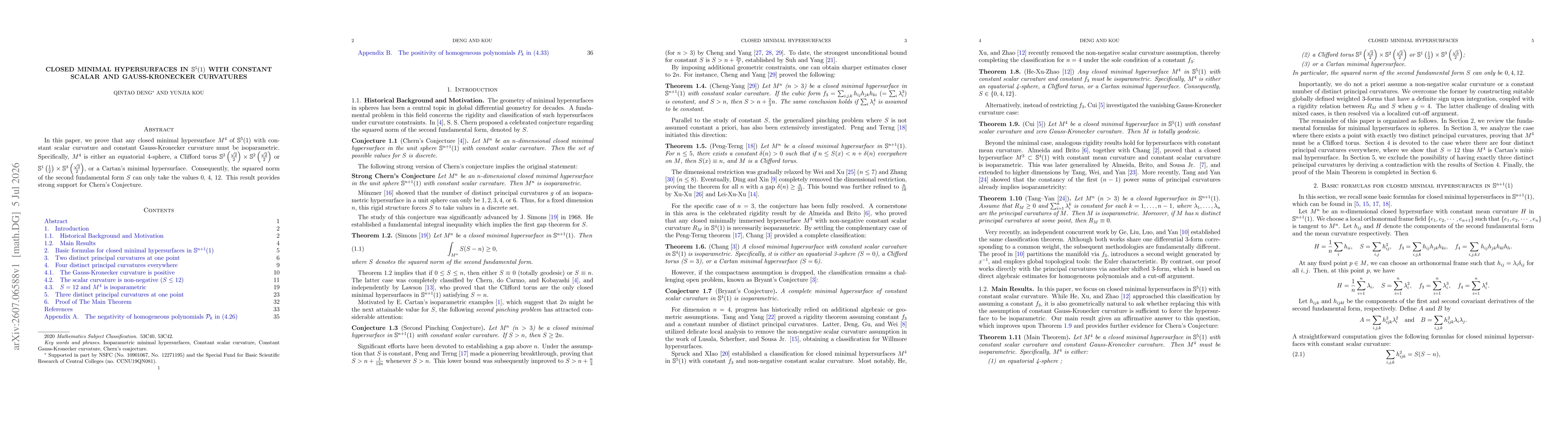 Thumbnail for Closed Minimal Hypersurfaces in $\mathbb{S}^5(1)$ with Constant Scalar and Gauss-Kronecker Curvatures