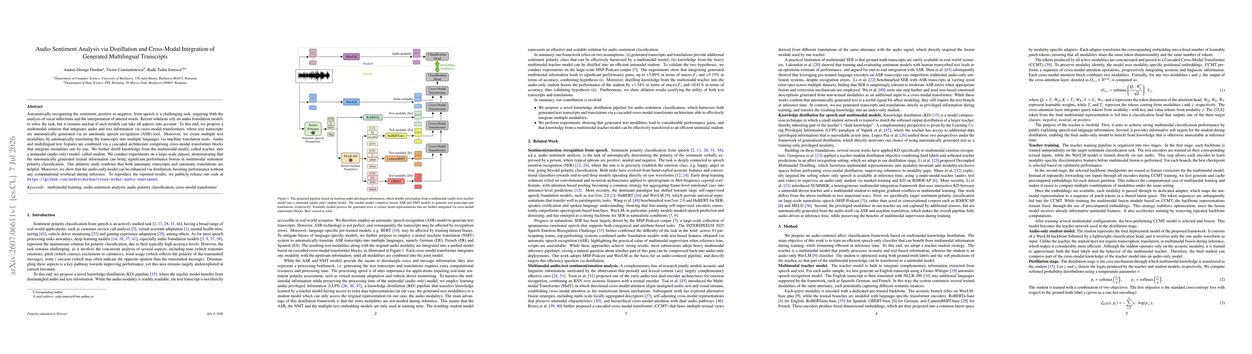 Thumbnail for Audio Sentiment Analysis via Distillation and Cross-Modal Integration of Generated Multilingual Transcripts