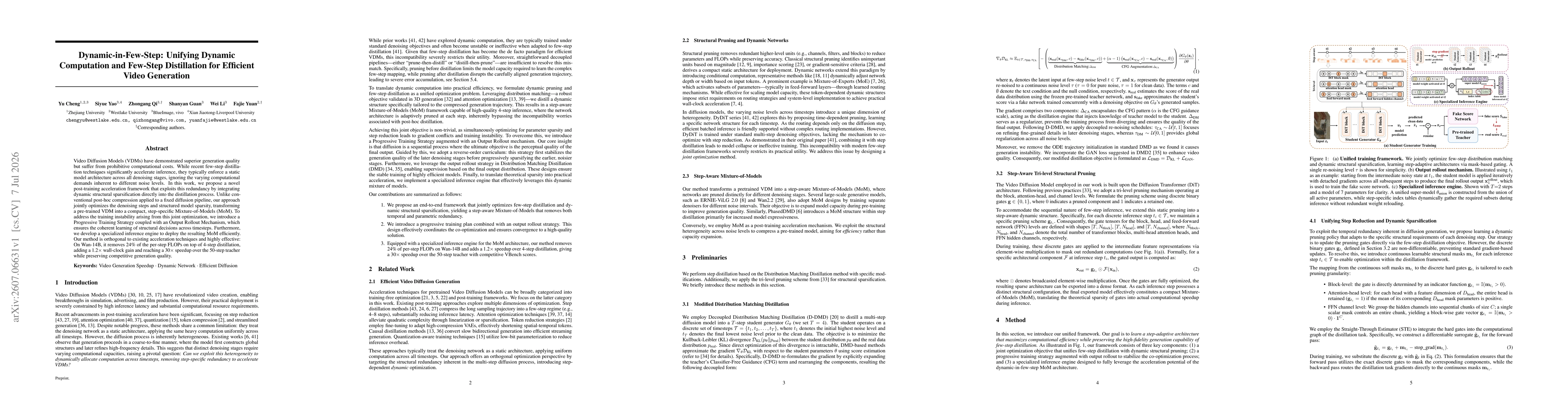 Thumbnail for Dynamic-in-Few-Step: Unifying Dynamic Computation and Few-Step Distillation for Efficient Video Generation