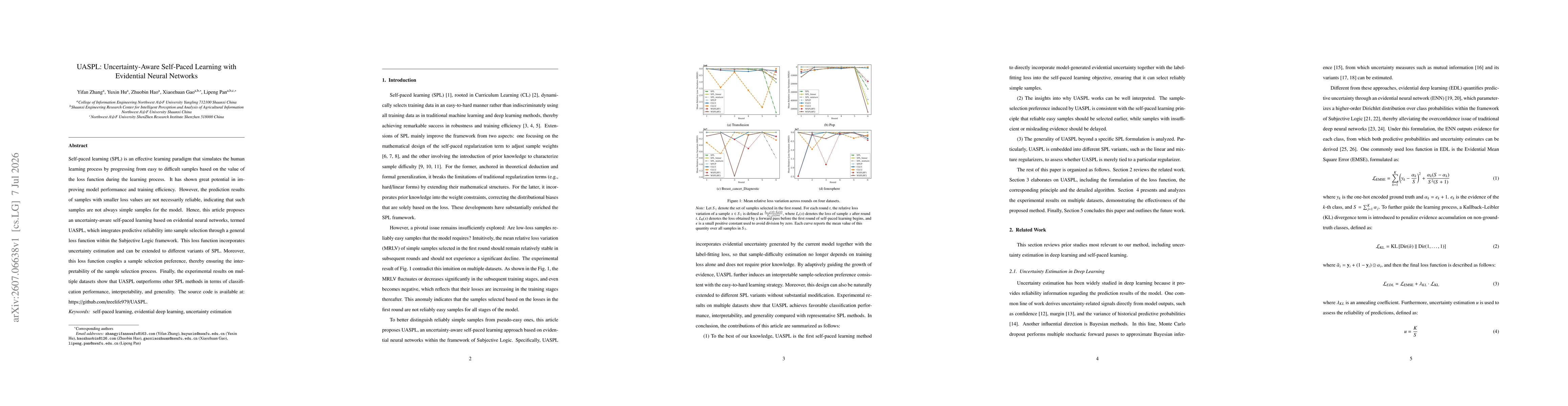Thumbnail for UASPL: Uncertainty-Aware Self-Paced Learning with Evidential Neural Networks