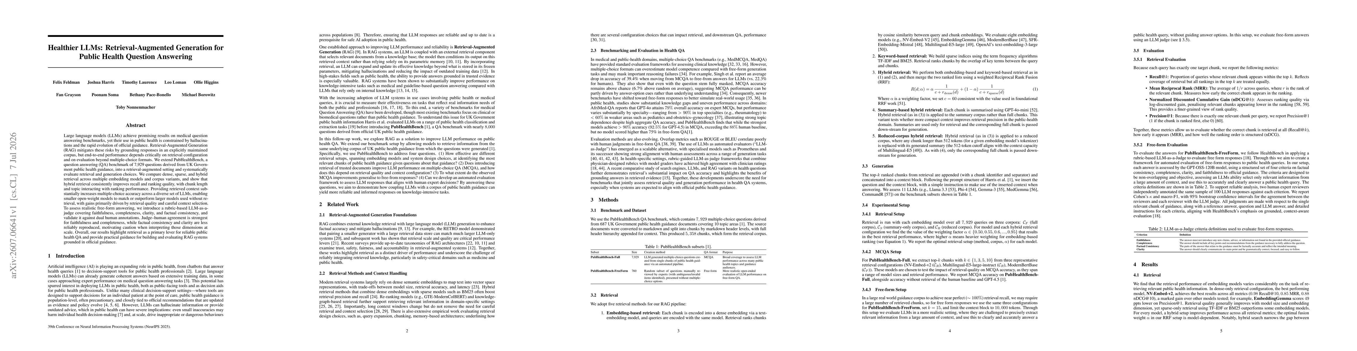Thumbnail for Healthier LLMs: Retrieval-Augmented Generation for Public Health Question Answering