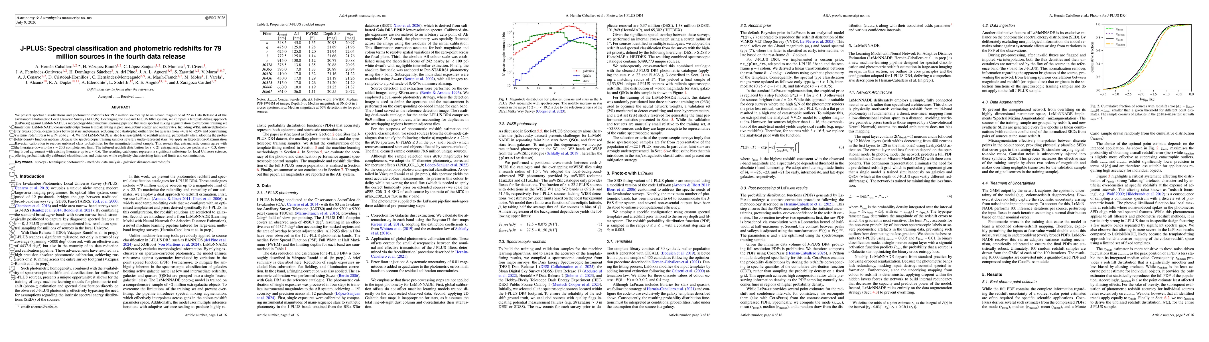 Thumbnail for J-PLUS: Spectral classification and photometric redshifts for 79 million sources in the fourth data release