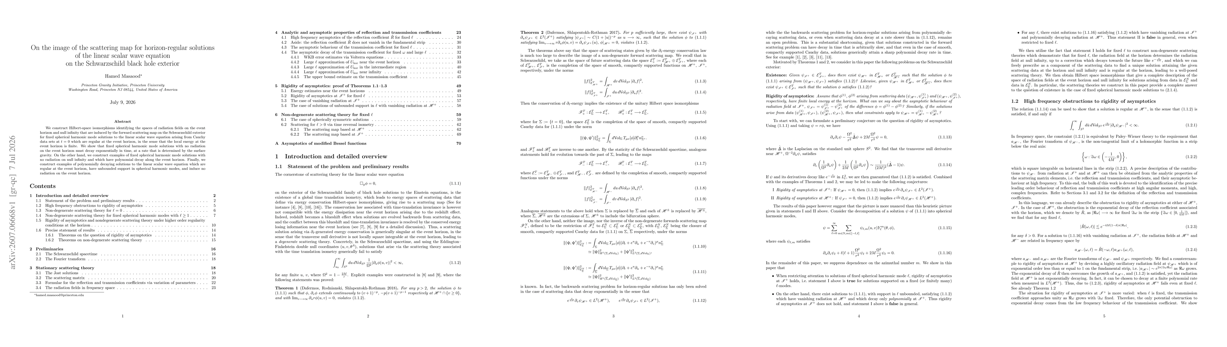 Thumbnail for On the image of the scattering map for horizon-regular solutions of the linear scalar wave equation on the Schwarzschild black hole exterior