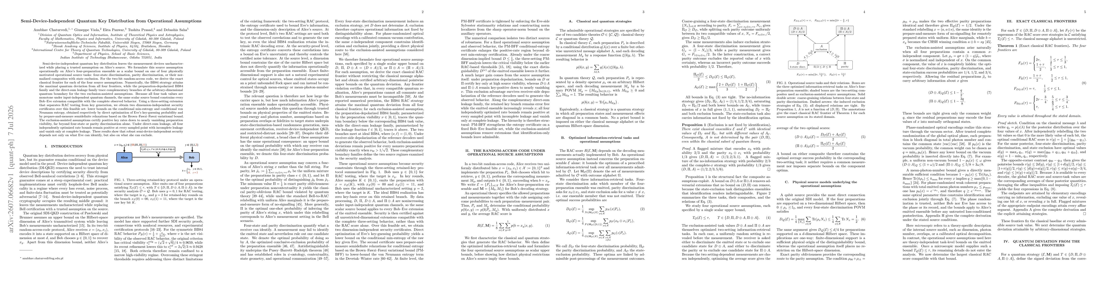 Thumbnail for Semi-Device-Independent Quantum Key Distribution from Operational Assumptions