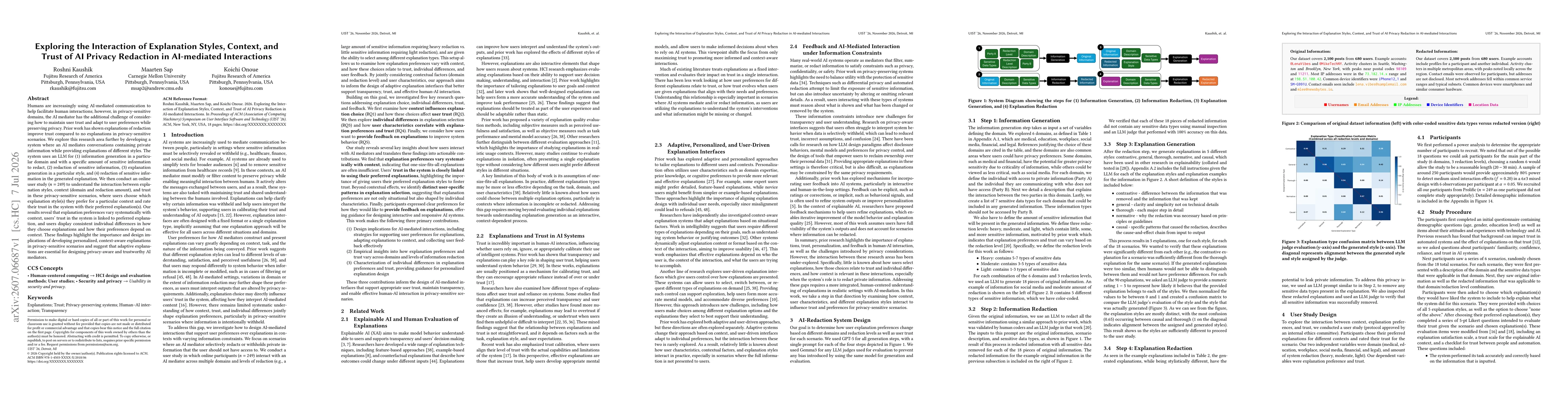 Thumbnail for Exploring the Interaction of Explanation Styles, Context, and Trust of AI Privacy Redaction in AI-mediated Interactions