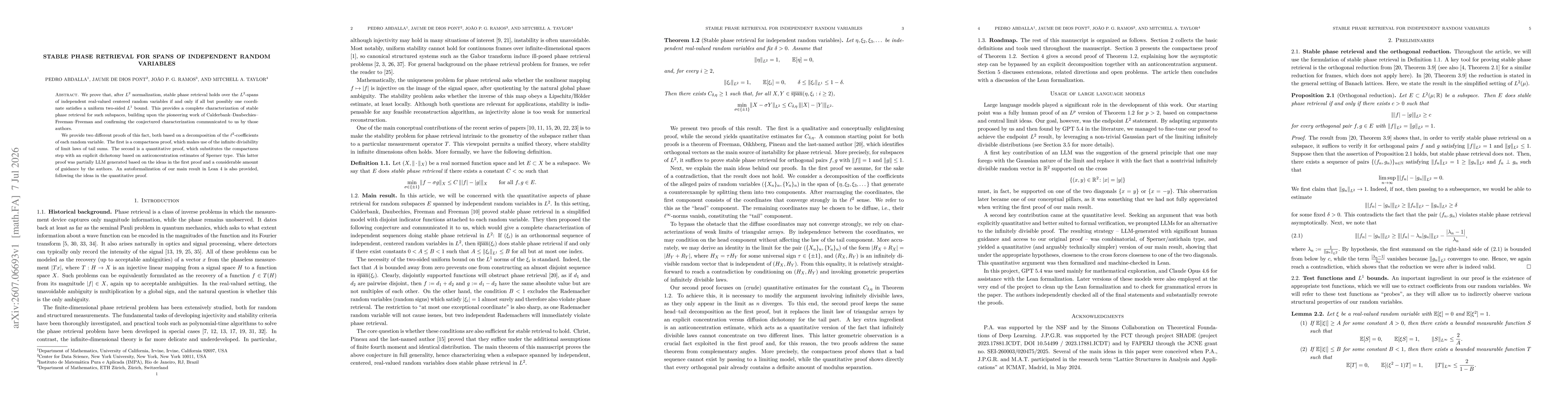 Thumbnail for Stable Phase Retrieval for Spans of Independent Random Variables