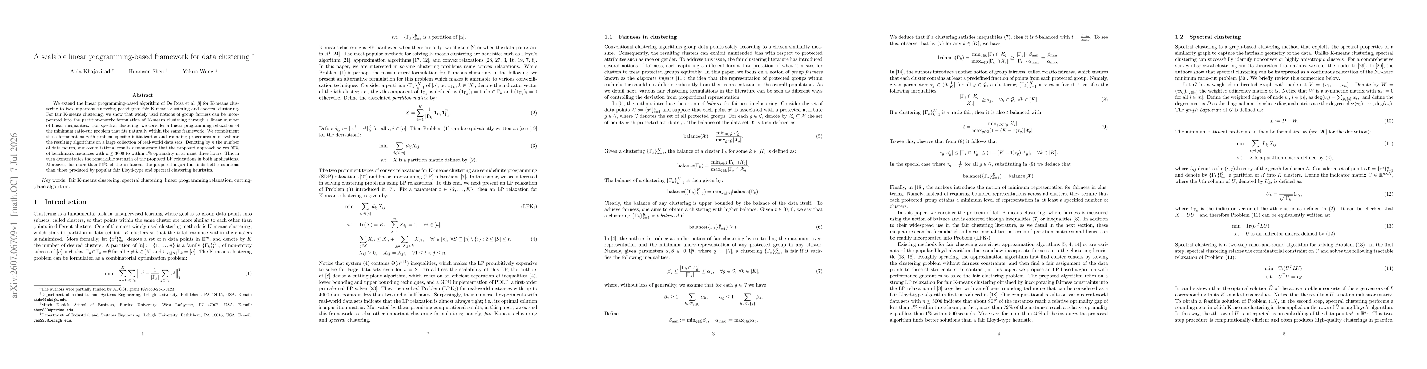 Thumbnail for A scalable linear programming-based framework for data clustering