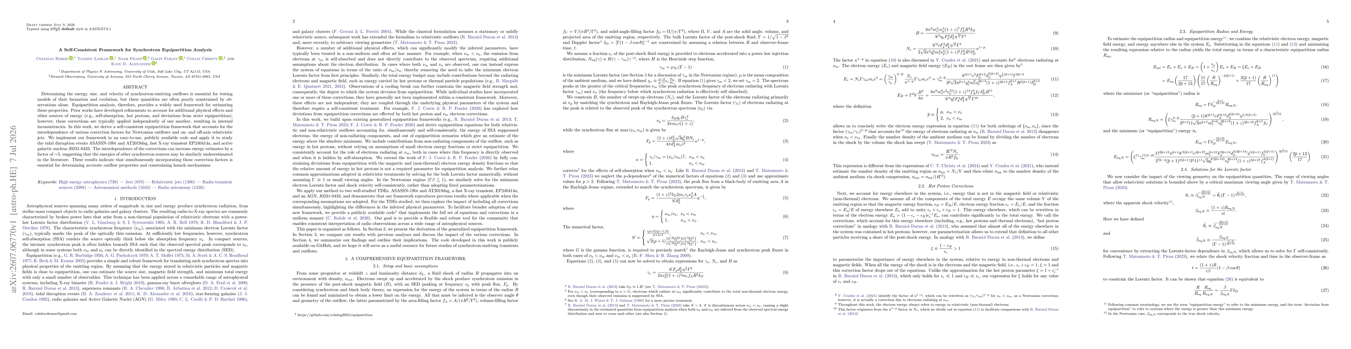 Thumbnail for A Self-Consistent Framework for Synchrotron Equipartition Analysis