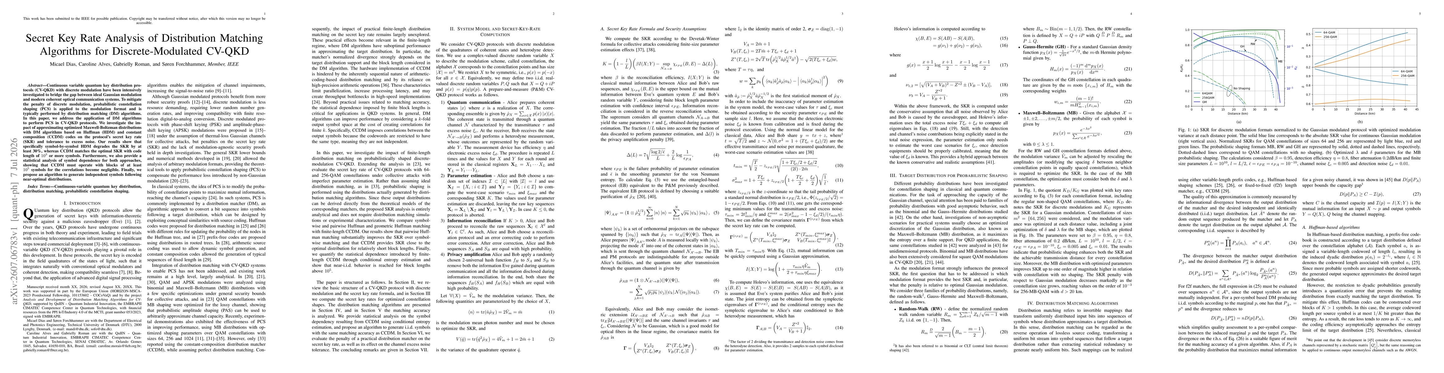 Thumbnail for Secret Key Rate Analysis of Distribution Matching Algorithms for Discrete-Modulated CV-QKD