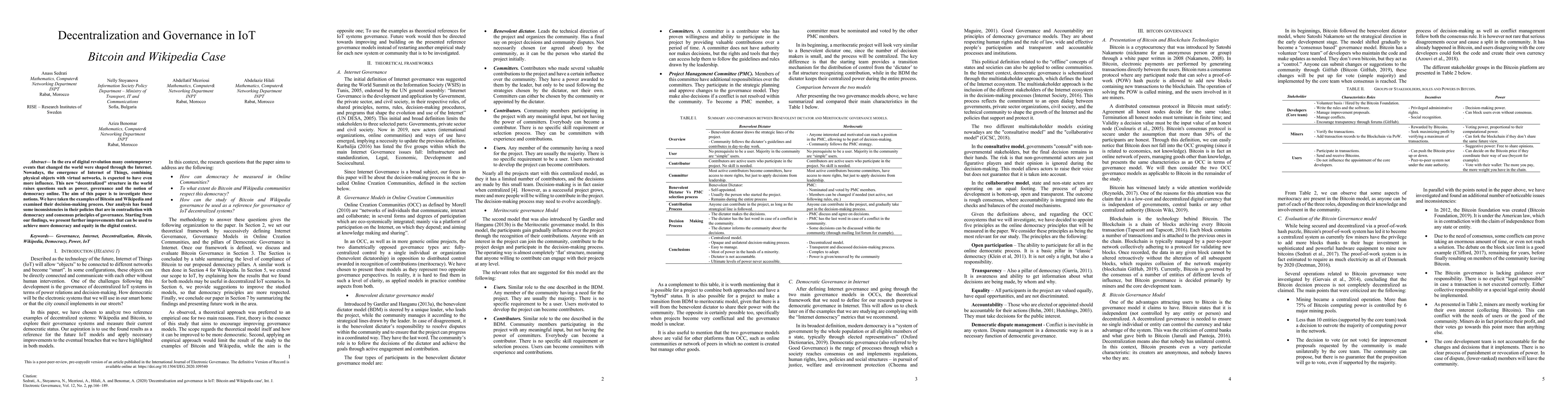 Thumbnail for Decentralization and Governance in IoT: Bitcoin and Wikipedia Case