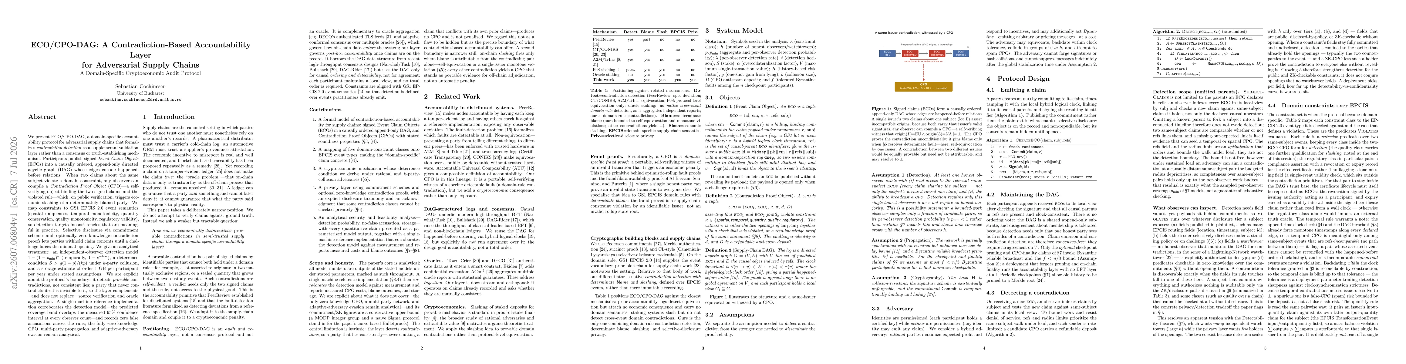 Thumbnail for ECO/CPO-DAG: A Contradiction-Based Accountability Layer for Adversarial Supply Chains