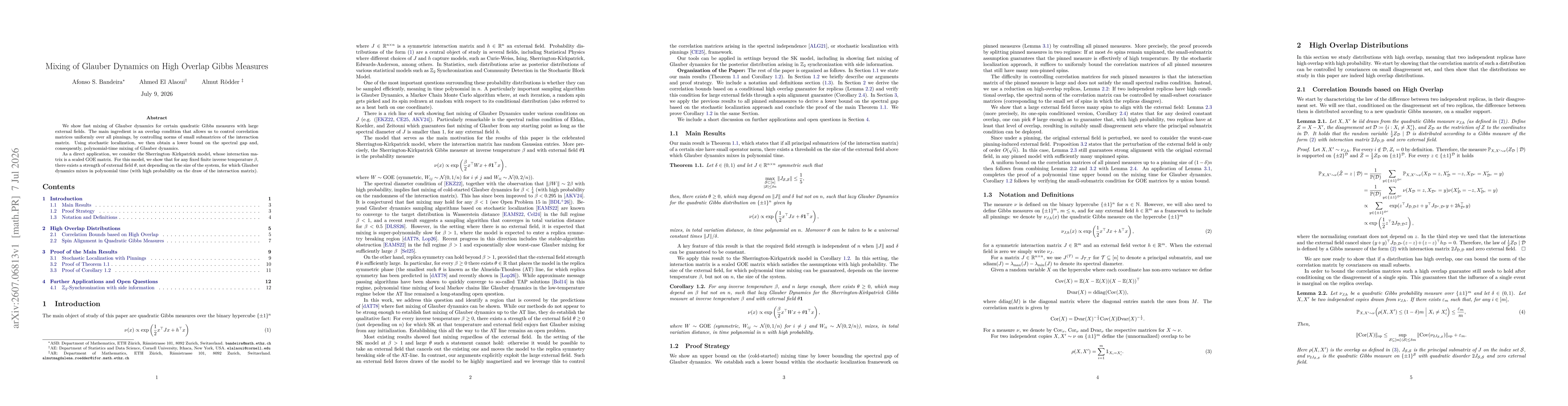 Thumbnail for Mixing of Glauber Dynamics on High Overlap Gibbs Measures