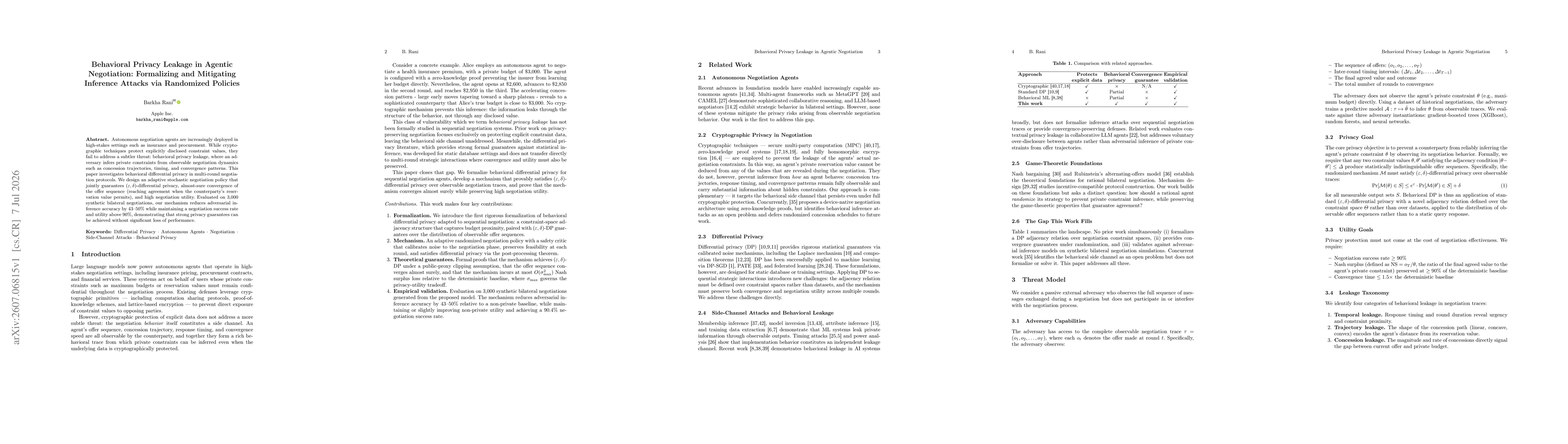 Thumbnail for Behavioral Privacy Leakage in Agentic Negotiation: Formalizing and Mitigating Inference Attacks via Randomized Policies