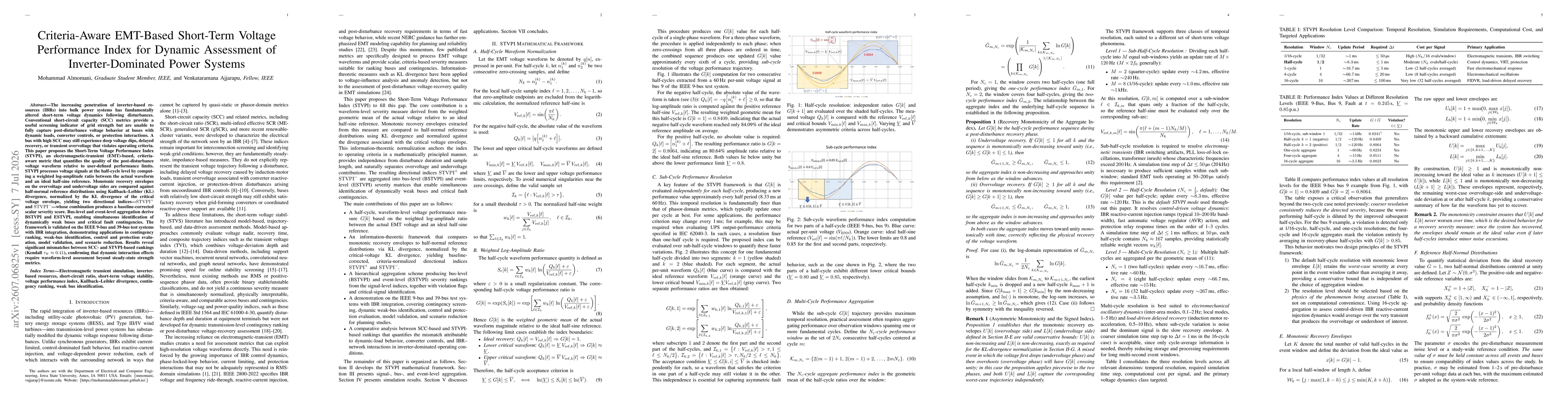 Thumbnail for Criteria-Aware EMT-Based Short-Term Voltage Performance Index for Dynamic Assessment of Inverter-Dominated Power Systems