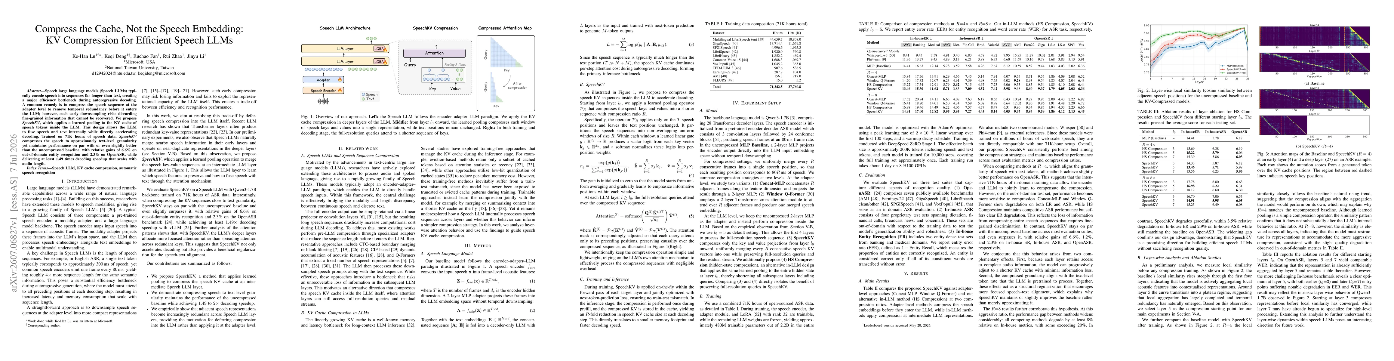 Thumbnail for Compress the Cache, Not the Speech Embedding: KV Compression for Efficient Speech LLMs