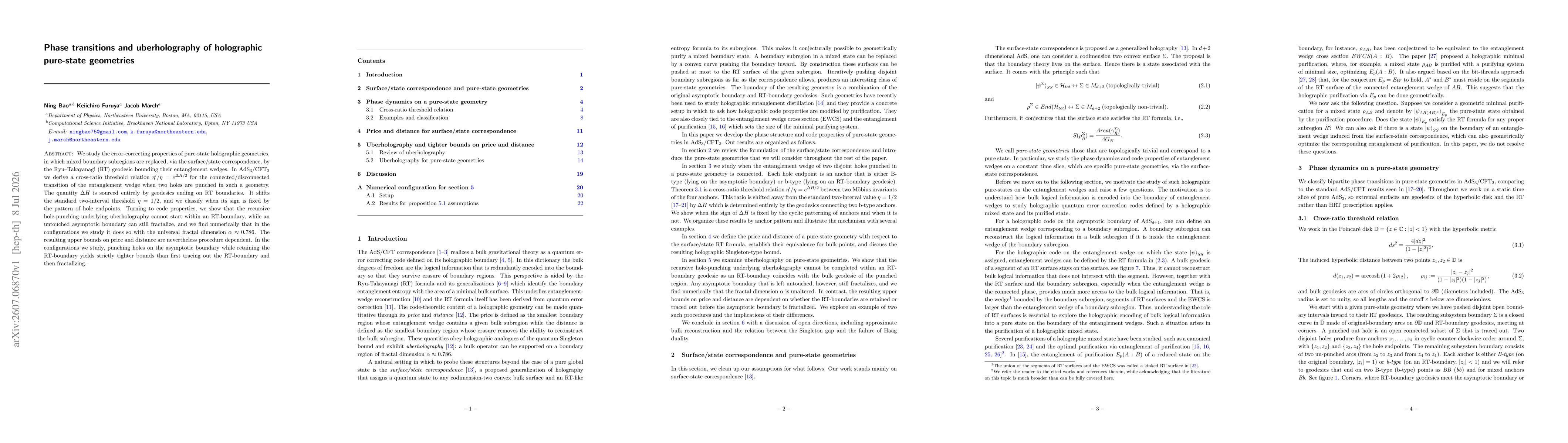 Thumbnail for Phase transitions and uberholography of holographic pure-state geometries