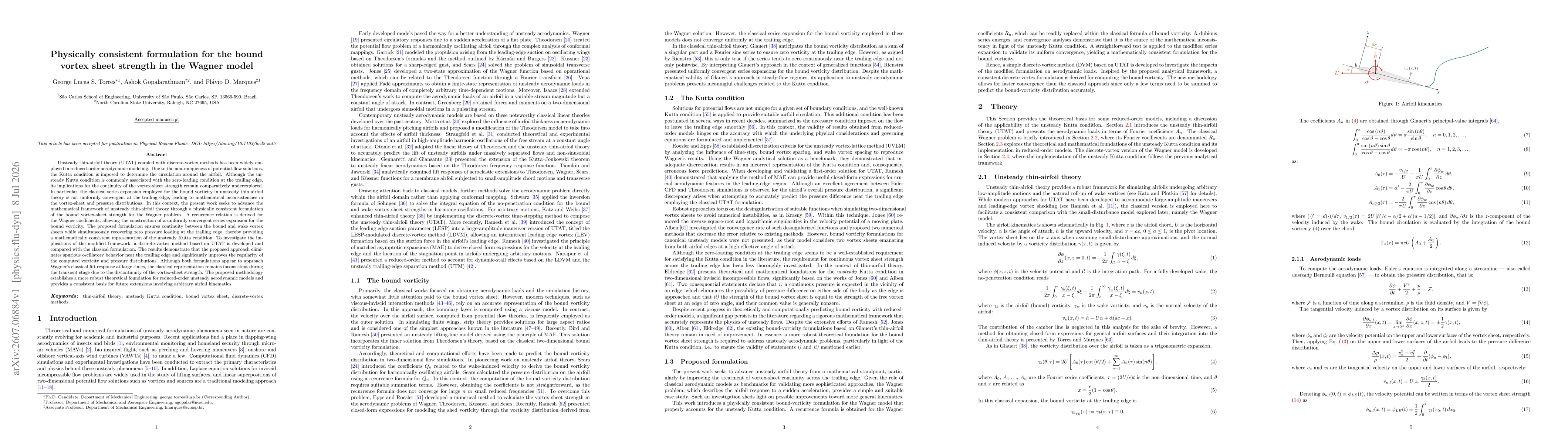 Thumbnail for Physically consistent formulation for the bound vortex sheet strength in the Wagner model