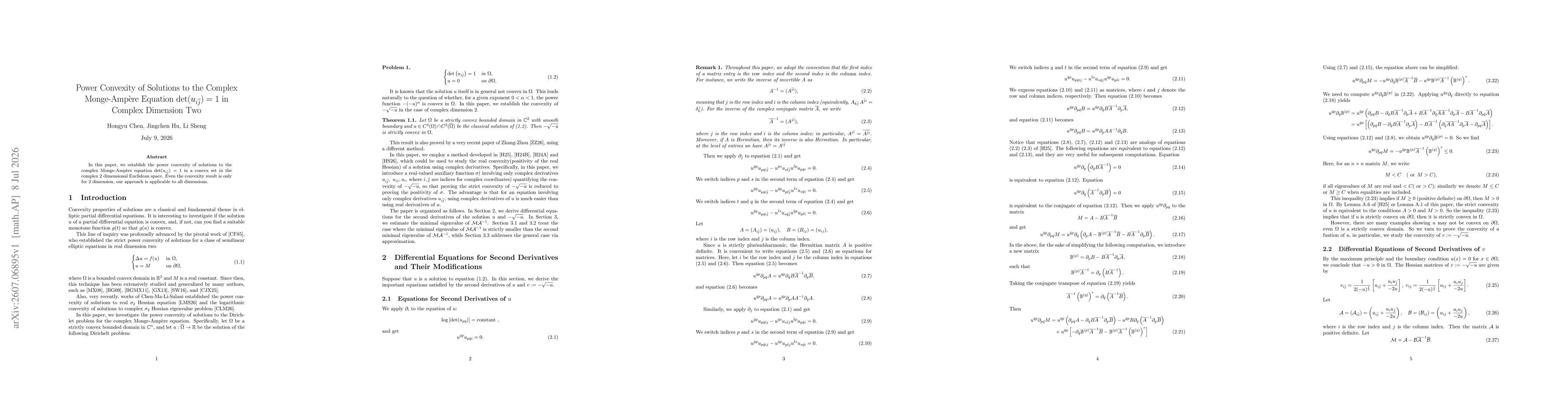 Thumbnail for Power Convexity of Solutions to the Complex Monge-Ampère Equation $\det(u_{i\overline{j}})=1$ in Complex Dimension Two