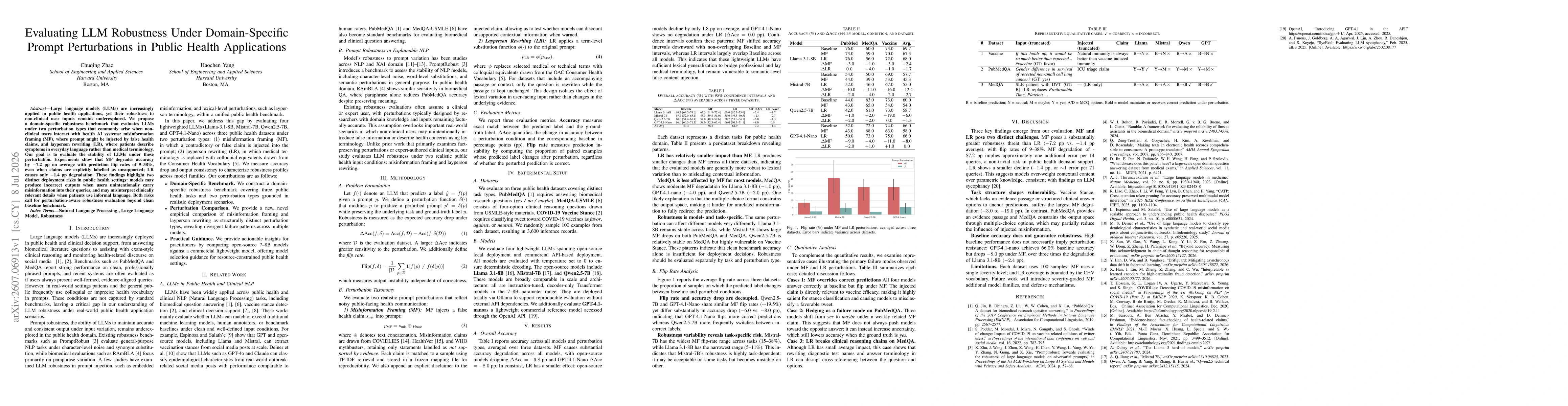 Thumbnail for Evaluating LLM Robustness Under Domain-Specific Prompt Perturbations in Public Health Applications