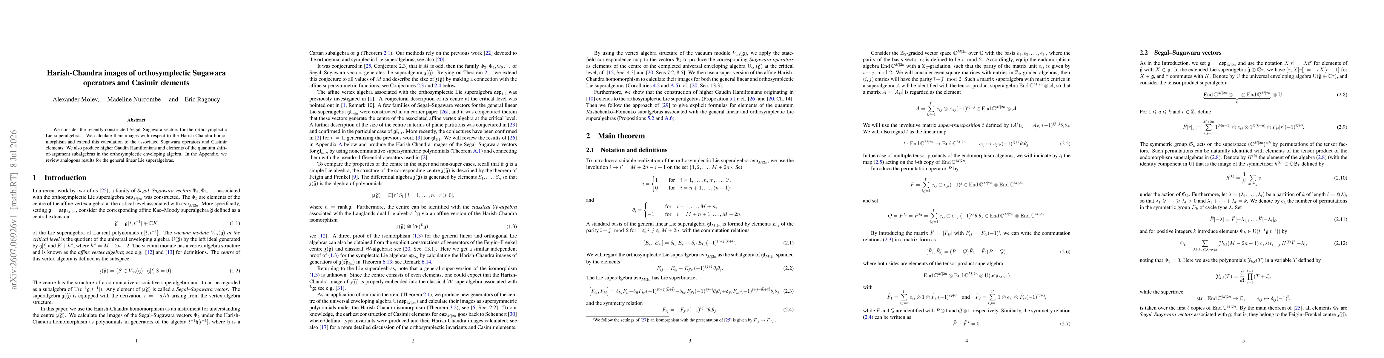 Thumbnail for Harish-Chandra images of orthosymplectic Sugawara operators and Casimir elements