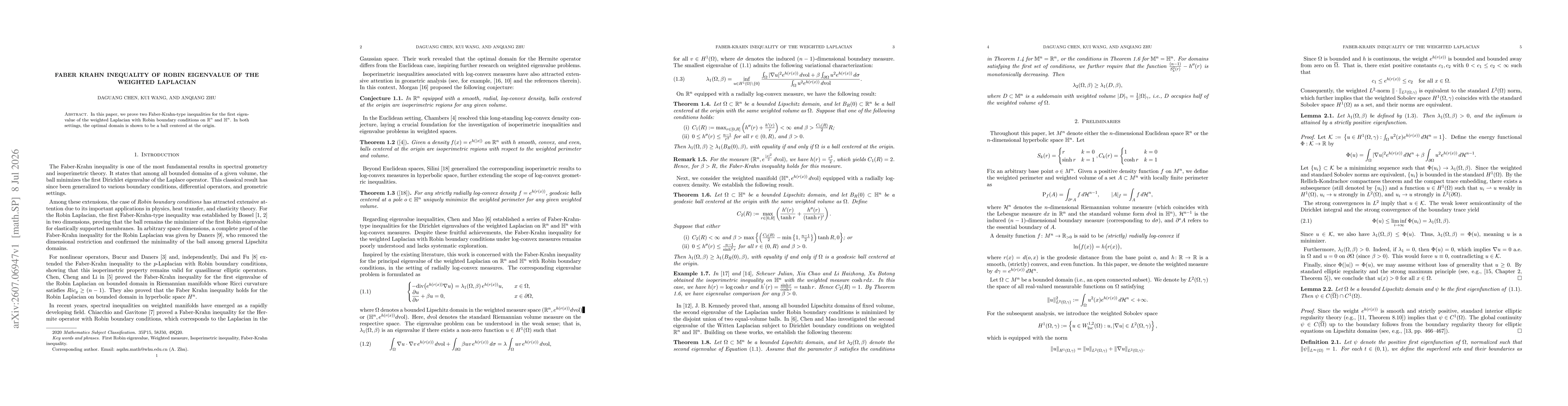 Thumbnail for Faber Krahn inequality of Robin eigenvalue of the Weighted Laplacian