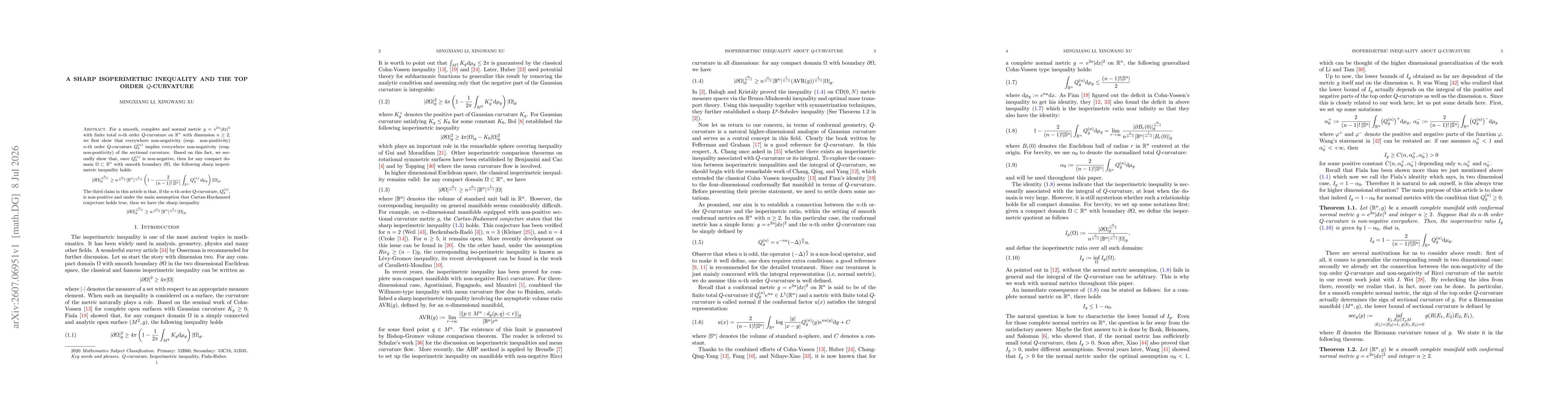 Thumbnail for A sharp isoperimetric inequality and the top order $Q$-curvature