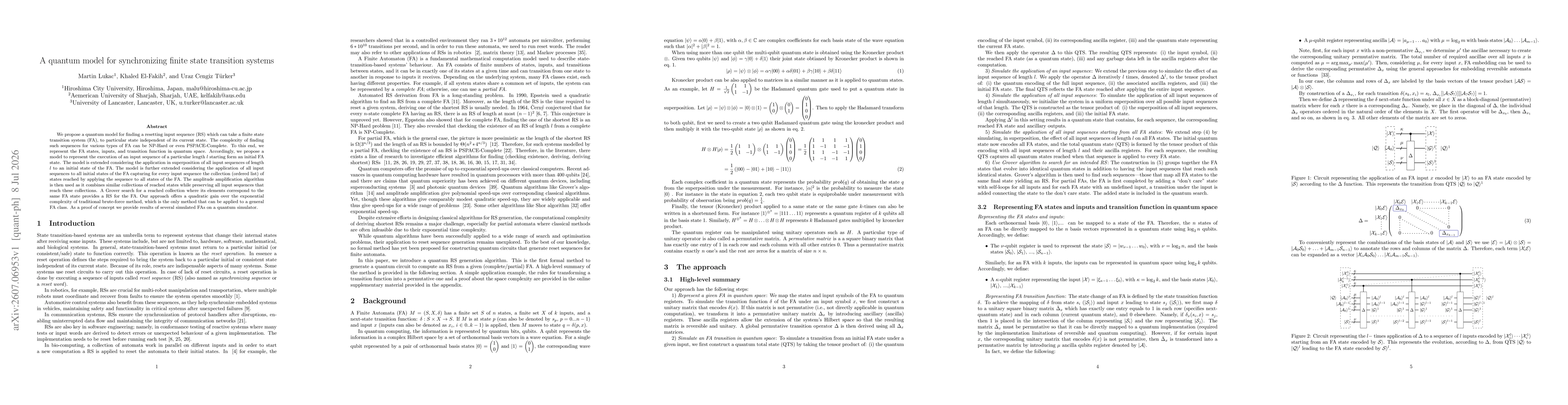 Thumbnail for A quantum model for synchronizing finite state transition systems