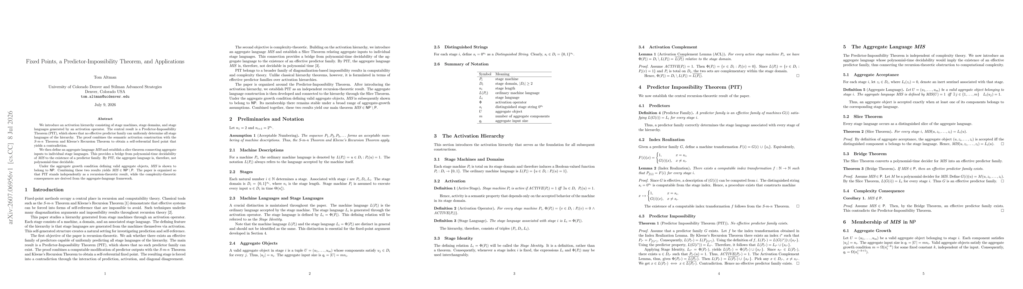 Thumbnail for Fixed Points, a Predictor-Impossibility Theorem, and Applications