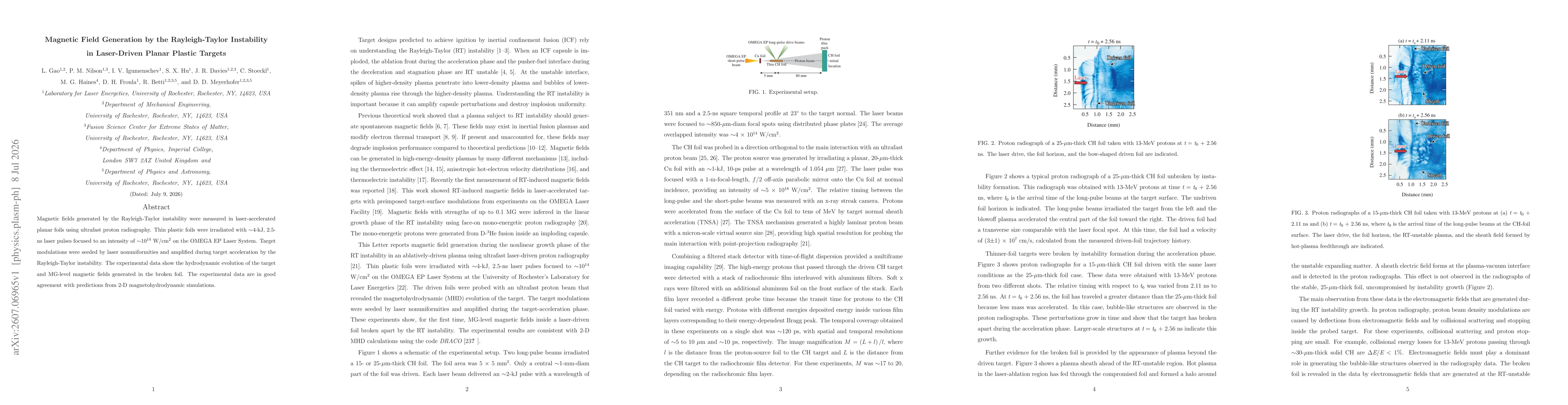 Thumbnail for Magnetic field generation by the Rayleigh-Taylor instability in laser-driven planar plastic targets