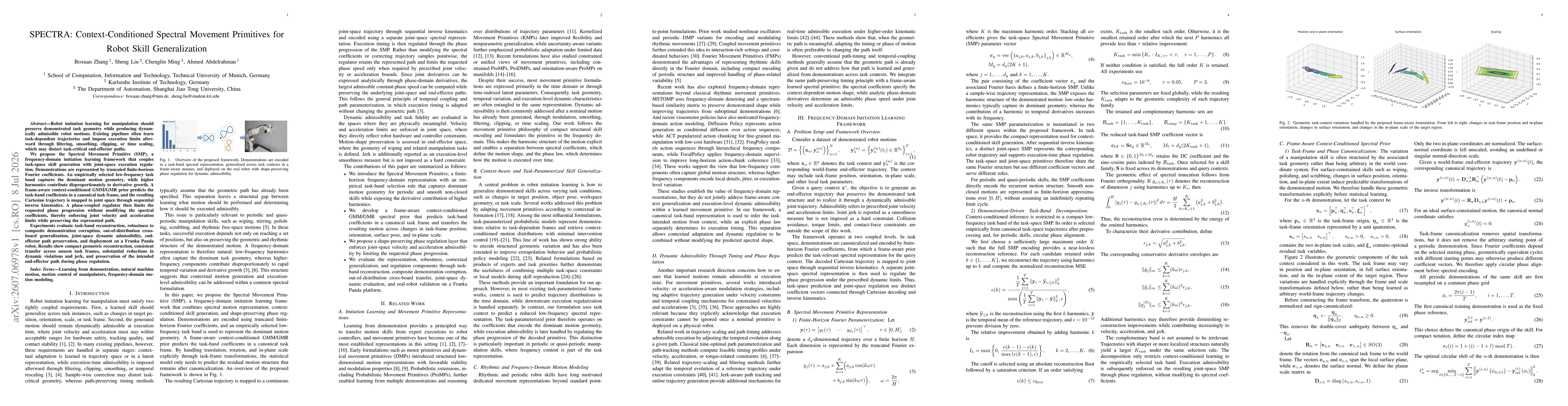 Thumbnail for SPECTRA: Context-Conditioned Spectral Movement Primitives for Robot Skill Generalization
