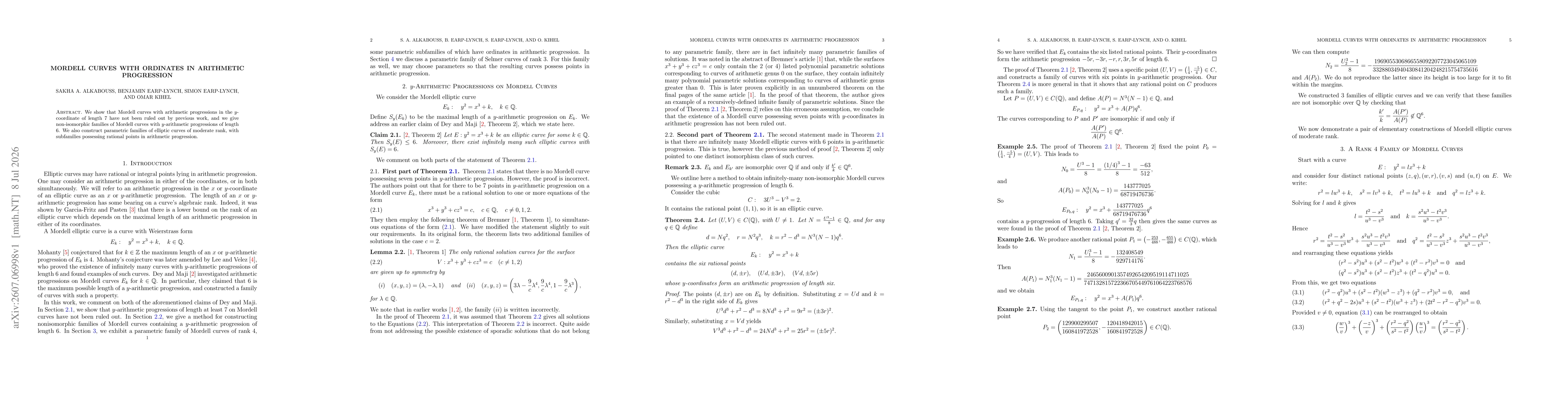 Thumbnail for Mordell Curves with Ordinates in Arithmetic Progression