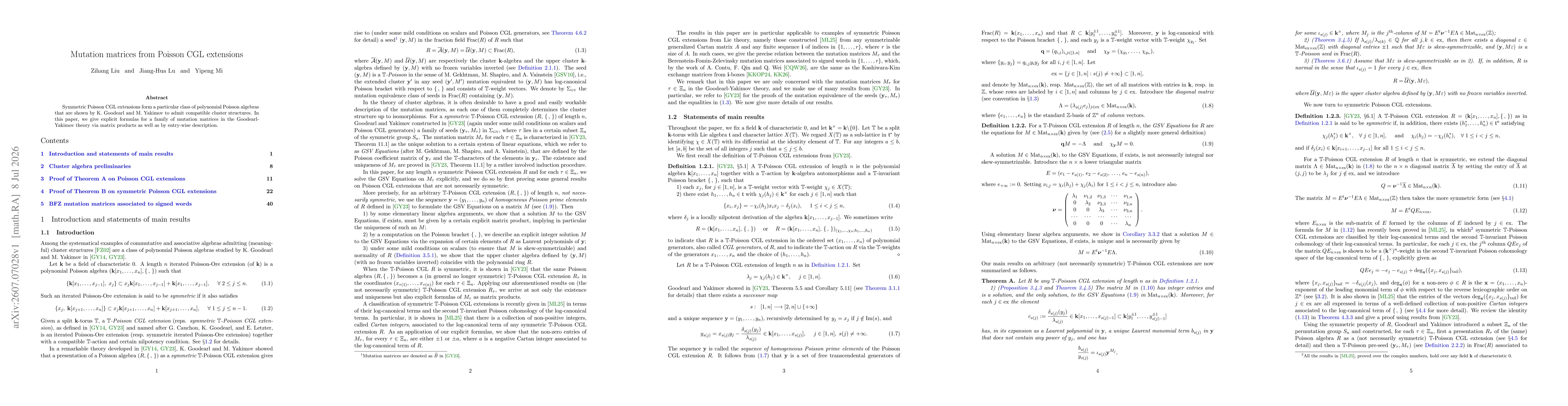 Thumbnail for Mutation matrices from Poisson CGL extensions
