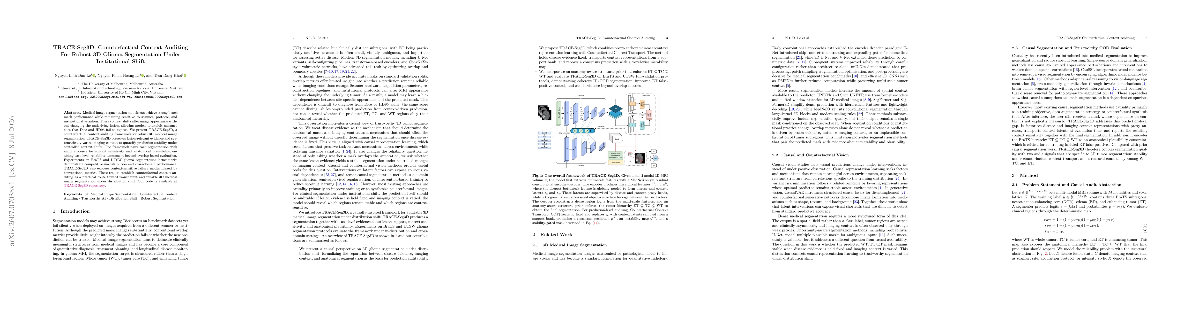 Thumbnail for TRACE-Seg3D: Counterfactual Context Auditing For Robust 3D Glioma Segmentation Under Institutional Shift